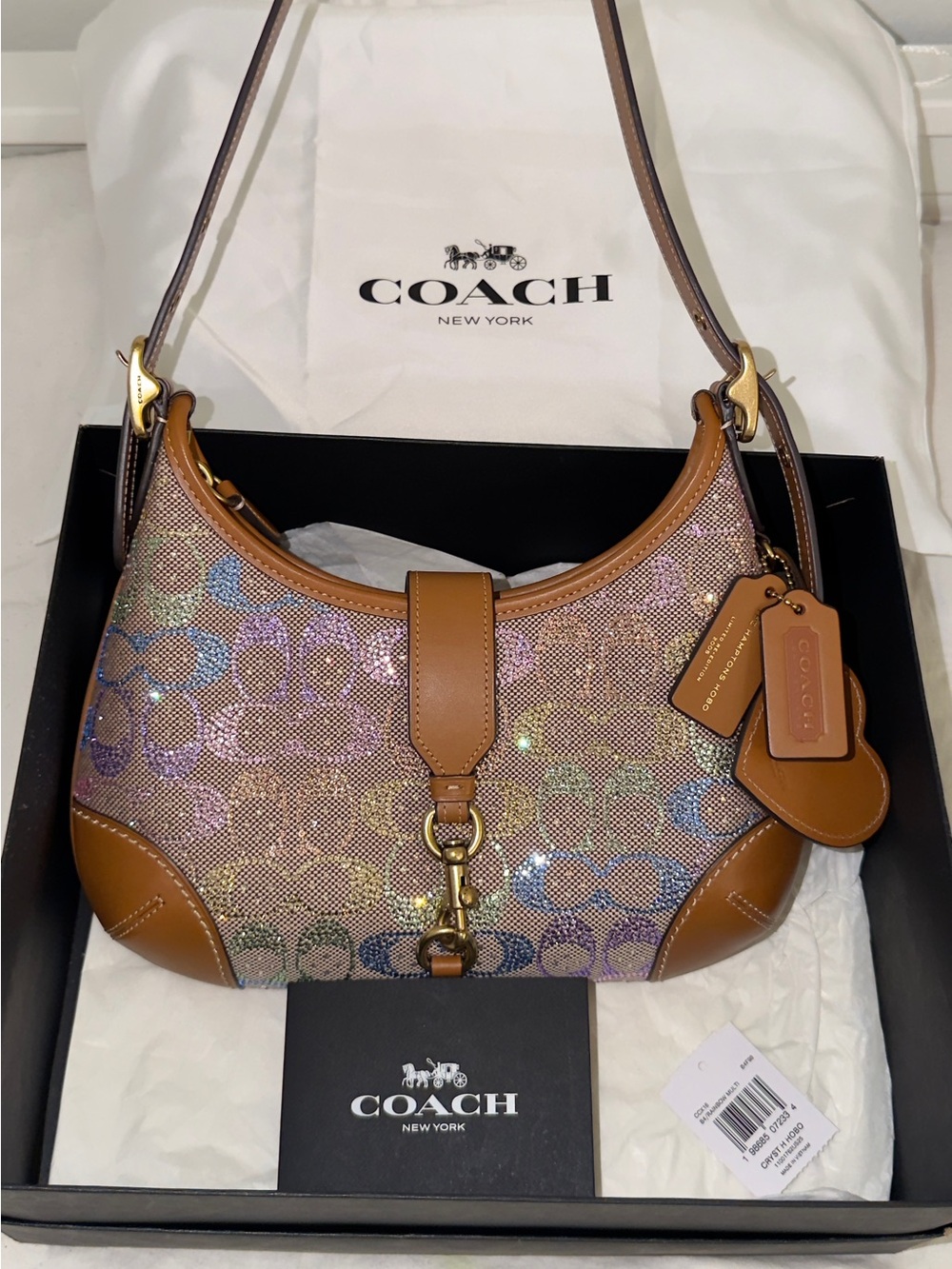 Coach Hamptons Crystal Signature Jacquard
Hobo Bag Rainbow